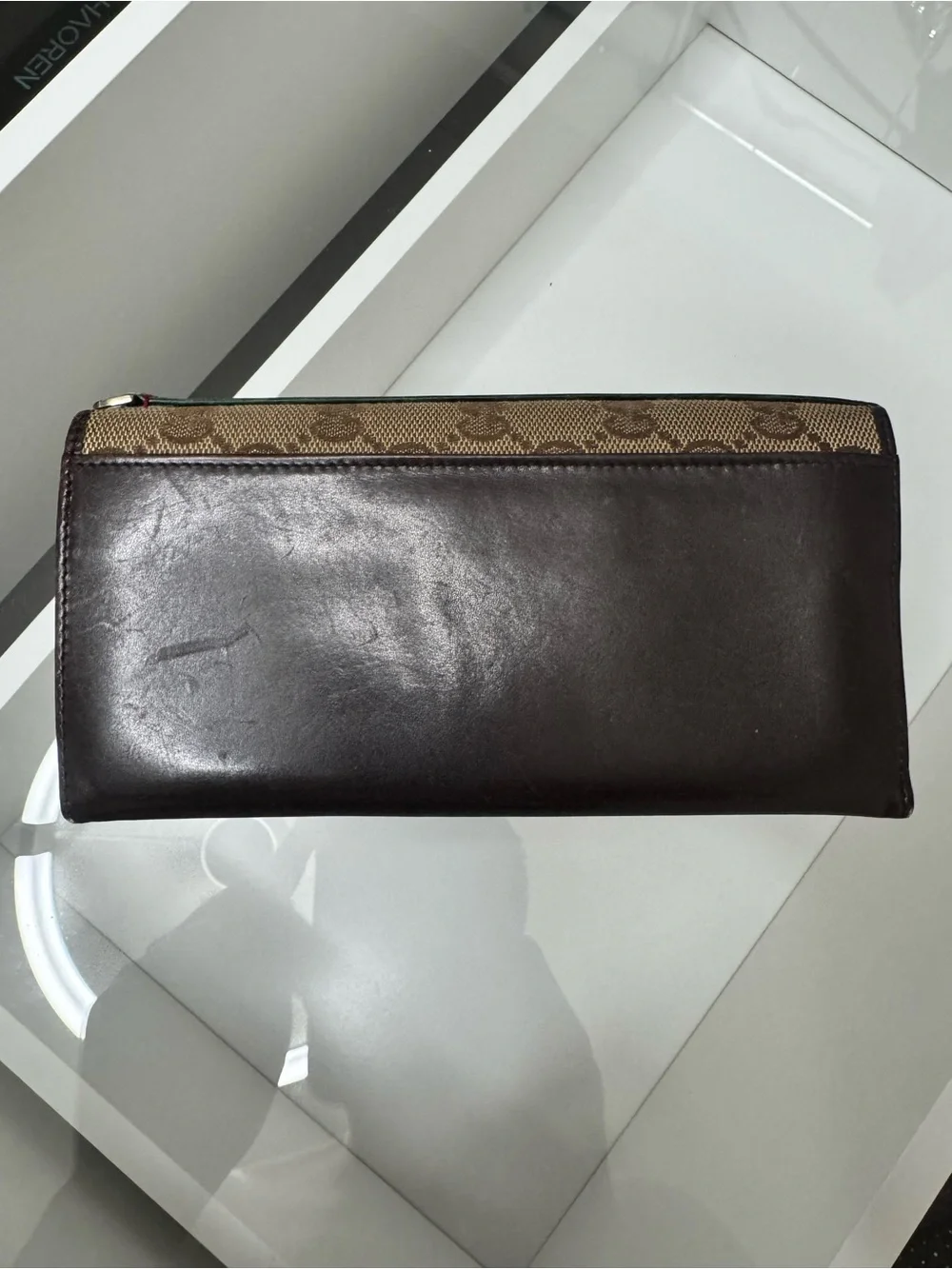 Gucci Brown GG Monogram Zip Around Card Holder Wallet